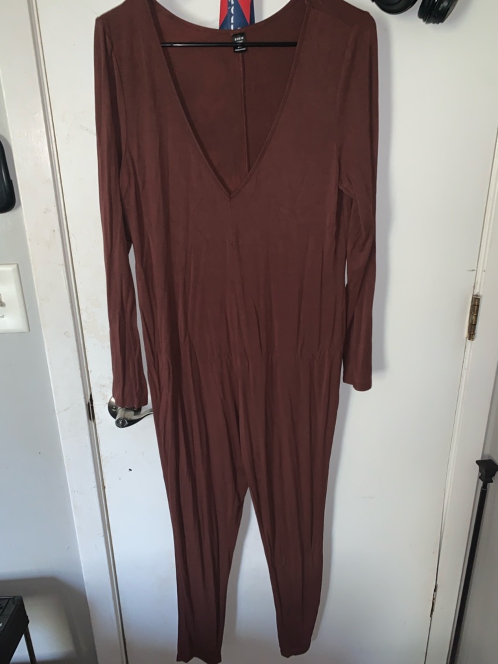 Deep V-Neck Brown Long Sleeve Jumpsuit